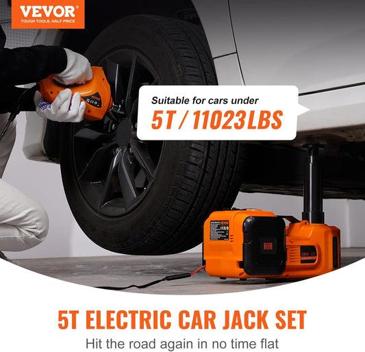 VEVOR Electric Car Jack. 5 Ton/11023 LBS Hydraulic Jack Lift with Electric Impact Wrench. Built-in Inflatable Pump. and LED Light for SUV MPV Sedan Truck Change Tires Garage Repair