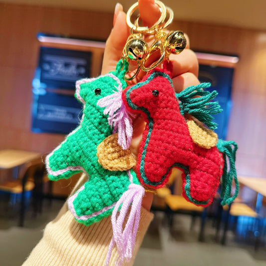 New cute auspicious horse keychain pendant hand-crocheted wool pony New Year's gift pendant wholesale