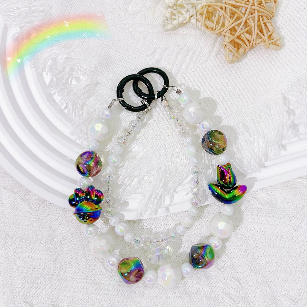 Creative tulip bead string mobile phone chain 16mm smudged pumpkin bead car key pendant small fresh crystal chain