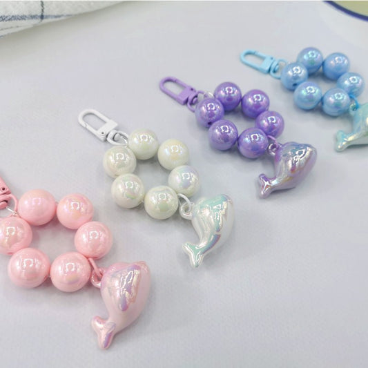 New electroplated cute three-dimensional little dolphin beaded mobile phone chain pendant key pendant luggage accessories student schoolbag