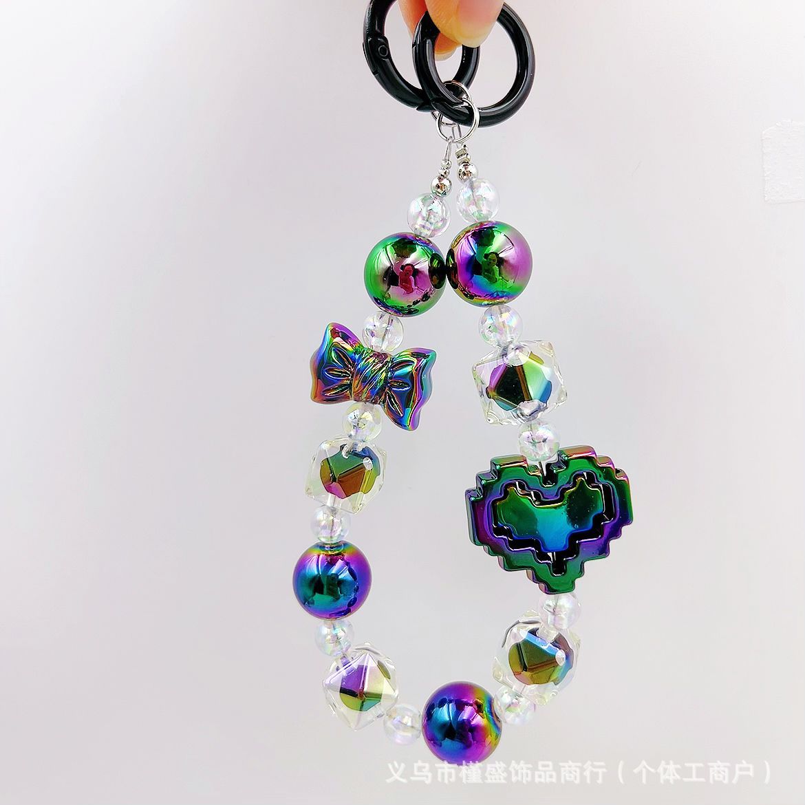 New electroplated love mobile phone chain acrylic color dopamine bead string live broadcast of the same bag water cup chain