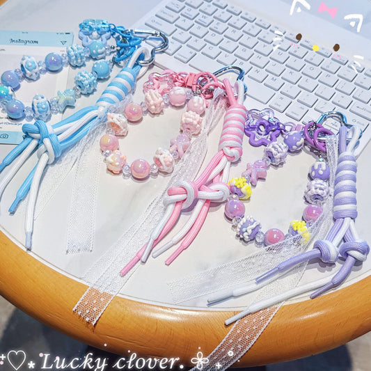 ins Wind Cross-border Cartoon Series Color Rope Bag Pendant Hand-painted Bead String Mobile Phone Chain Pendant Keychain Wholesale