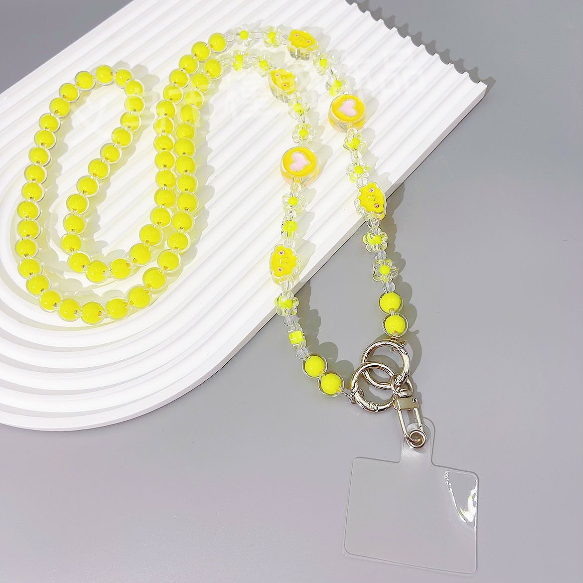 New acrylic bead in bead oblique span chain mobile phone case anti-lost rope oil dripping flower bag pendant bead string jewelry