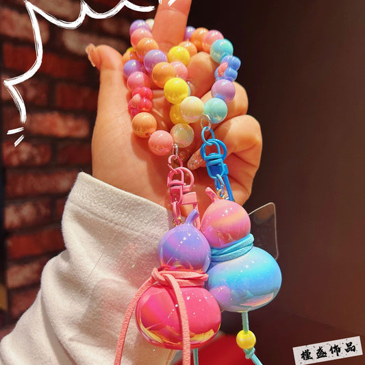 New electroplated colorful gourd keychain cartoon couple mobile phone chain bead string wrist rope anti-lost chain bag pendant