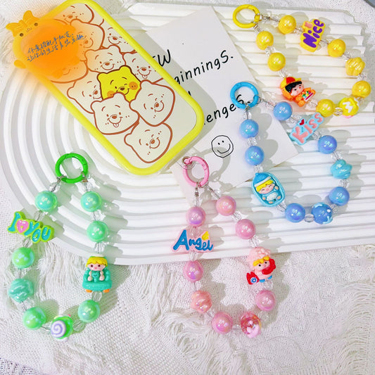 Creative letter cartoon bead string mobile phone chain hand-painted bead keychain pendant Douyin live broadcast same bag accessories