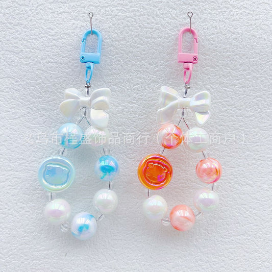 Cartoon piglet calcium chip short mobile phone chain pendant, candy color bead string, car key chain, headphone bag, small pendant