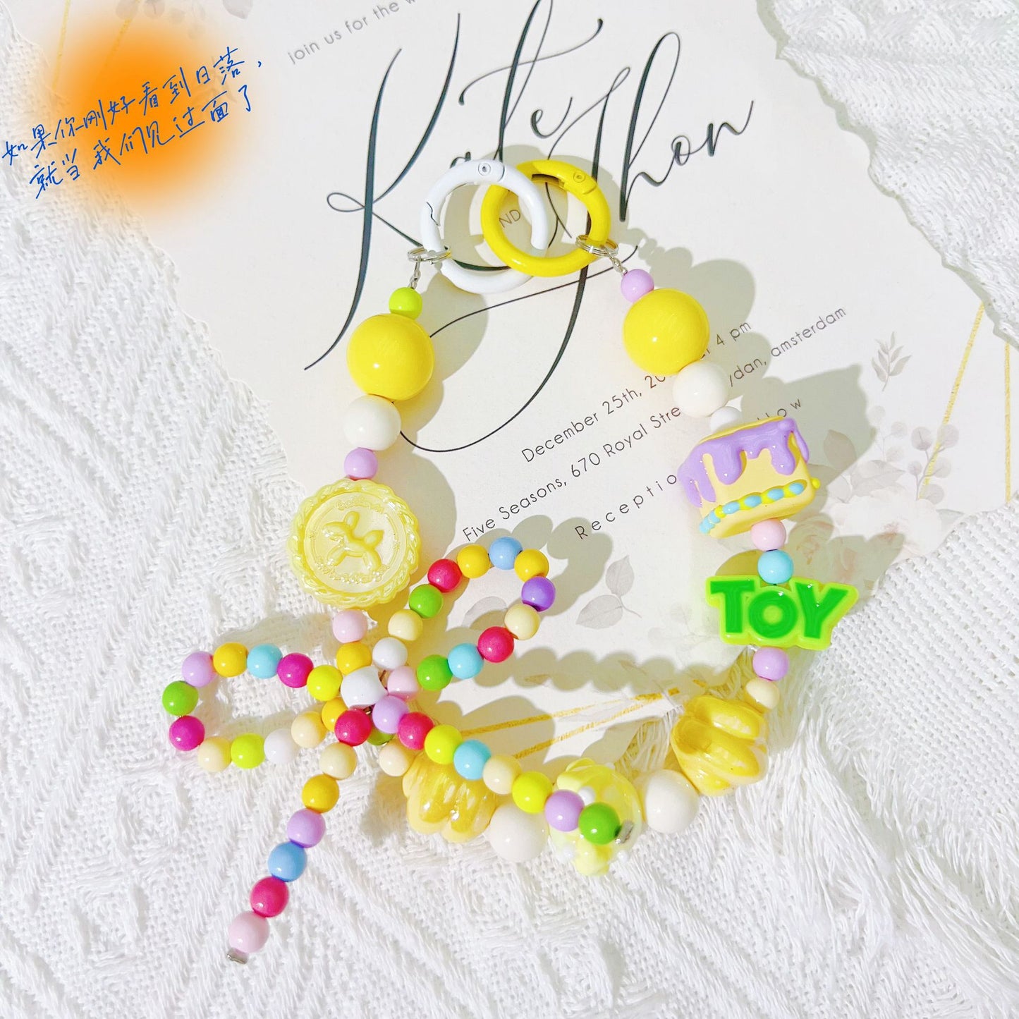 Creative candy color hand-painted bead string mobile phone chain letter keychain pendant earphone bag mobile phone case decorative gift