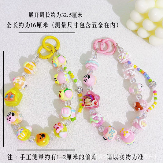 Bow hand-painted beads mobile phone chain blind box same bead string chain bag car keychain pendant clothing accessories