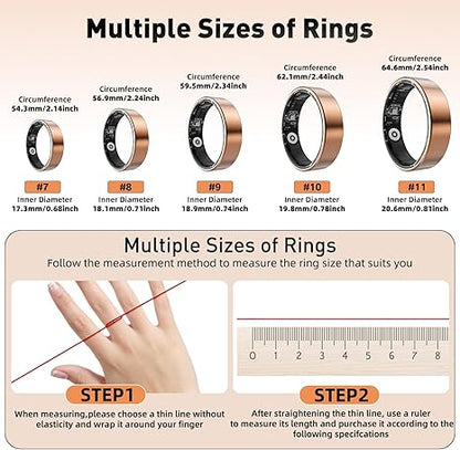 Smart Ring with Sleep Monitoring, Step Counting, Heart Rate, Blood Oxygen, Blood Pressure for iPhone and Android, No Subscription Fee, IP68 Waterproof Health Tracker (Silver, 9)