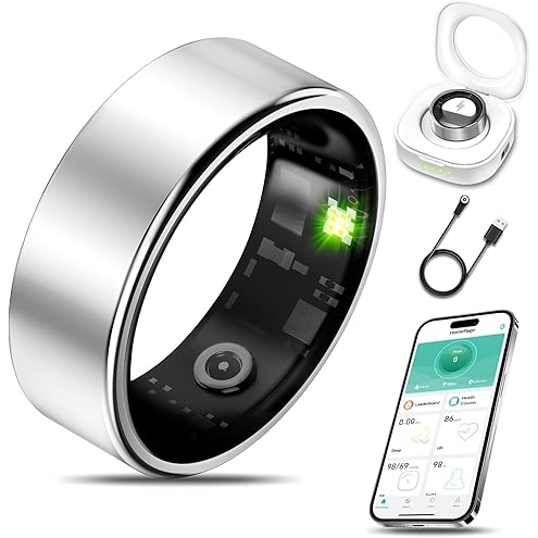 Smart Ring with Sleep Monitoring, Step Counting, Heart Rate, Blood Oxygen, Blood Pressure for iPhone and Android, No Subscription Fee, IP68 Waterproof Health Tracker (Silver, 9)