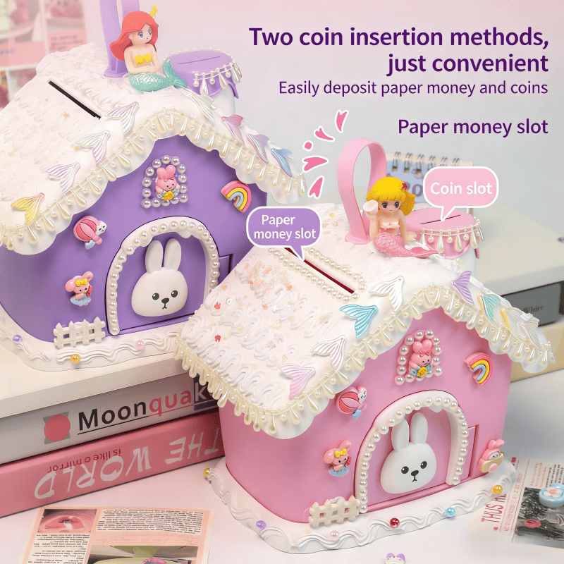 The little white rabbit igloo piggy bank, children's handmade DIY cream glue piggy bank can only come in and out, and the assembly toys can be assembled.