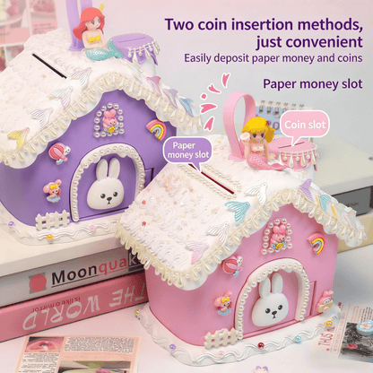 The little white rabbit igloo piggy bank, children's handmade DIY cream glue piggy bank can only come in and out, and the assembly toys can be assembled.
