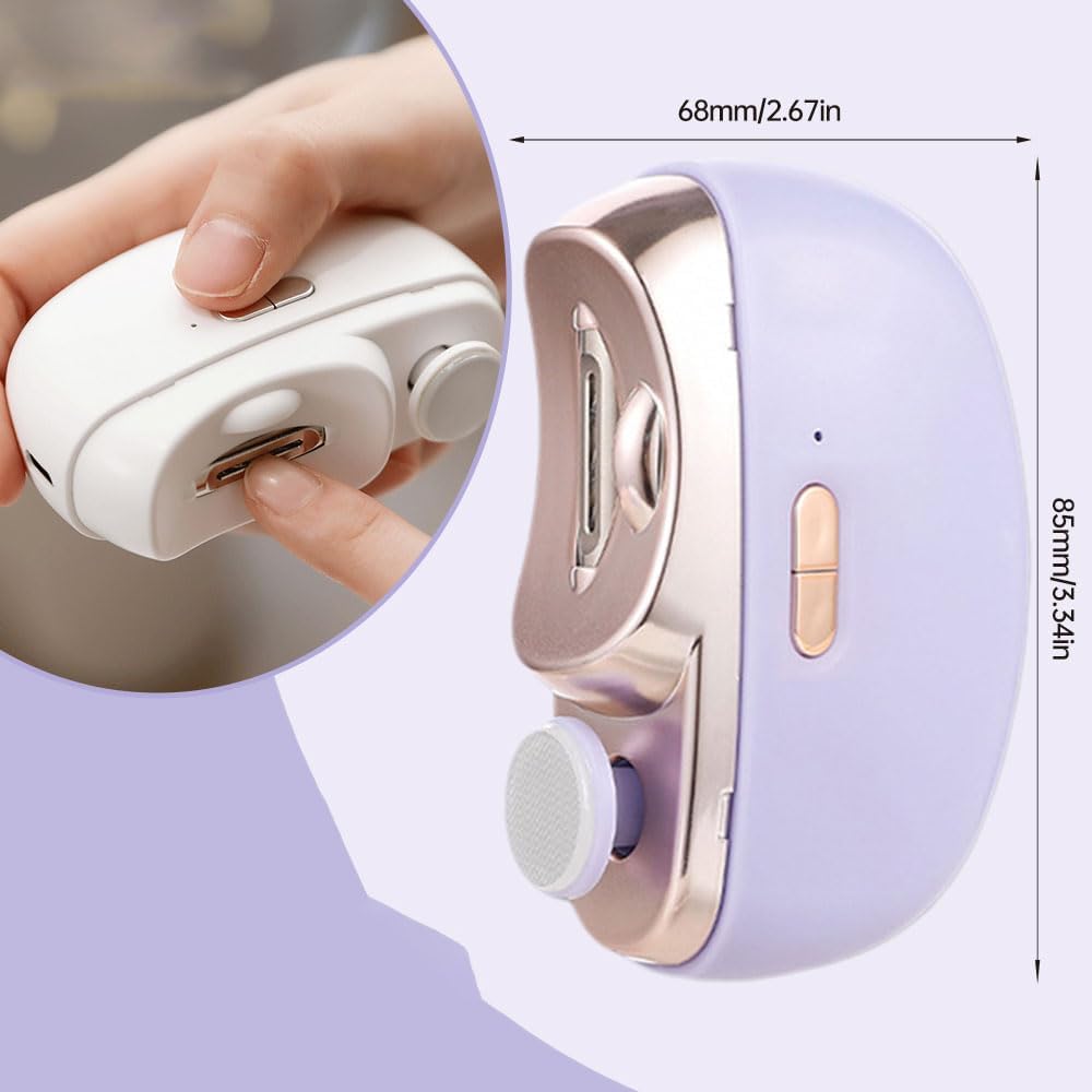 Electric Nail Clipper, 2 in 1 Electric Polishing Automatic Nail Clippers Electric Nail Trimmer with 2 Adjustable Speeds, Nail Trimmer for Seniors, Kids, Adults (Purple)