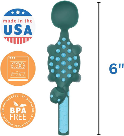 Constructive Eating Plate and Utensils Set - USA-Made Toddler Dinnerware with Divided Plates (Dinosaur)