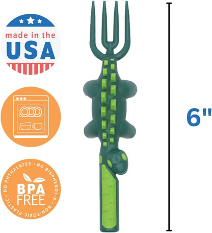 Constructive Eating Plate and Utensils Set - USA-Made Toddler Dinnerware with Divided Plates (Dinosaur)