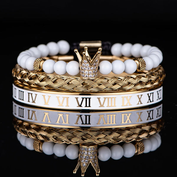 Enameled Stainless Steel White Bead Crown Bracelet
