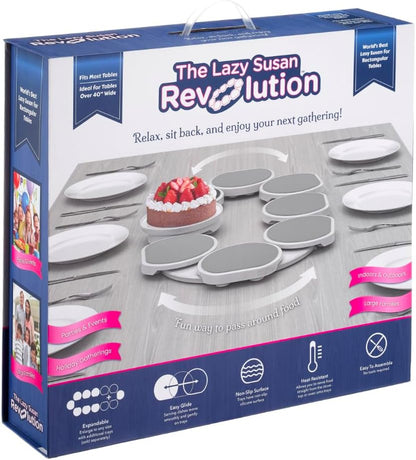 Full Set - Dark Gray - The First Patented Lazy Susan Turntable Expandable for Rectangular & Oblong Tables - Kitchen & Dining Tables - Great Gift! Parties & Gatherings.