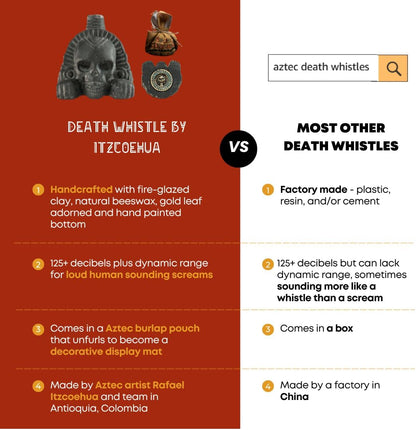 Real Screaming Aztec Death Whistle from ZBOSS by ITZCOEHUA - Loudest Authentic Human Sounding Screams 125+ Decibels Loud, Collectible, Aztec Design in Black Obsidian, Self defense