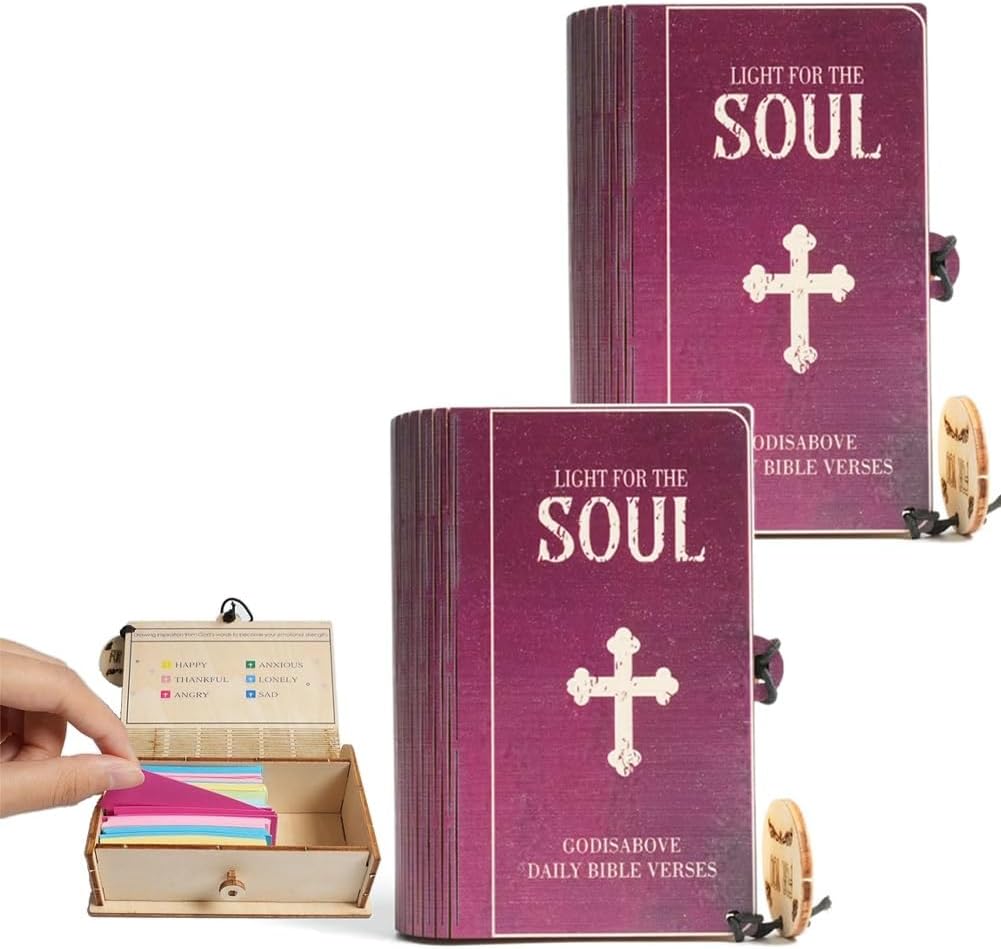 Handmade Wooden Bible Verses Box - Daily Bible Verses, Wooden Boxes with Scripture Prayer Cards, Inspirational Emotions and Feelings Christian Gift, Catholic Confirmation Religious Gifts(2pcs)