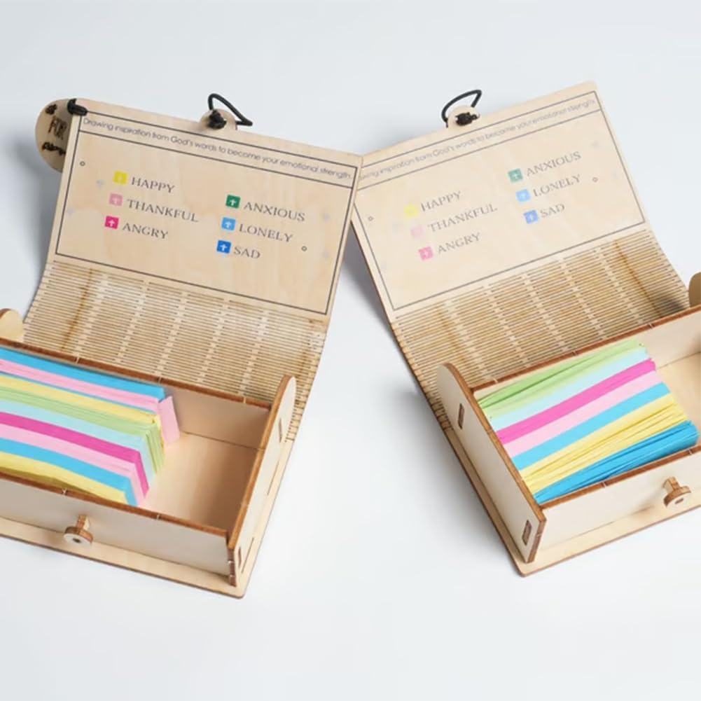 Handmade Wooden Bible Verses Box - Daily Bible Verses, Wooden Boxes with Scripture Prayer Cards, Inspirational Emotions and Feelings Christian Gift, Catholic Confirmation Religious Gifts(2pcs)