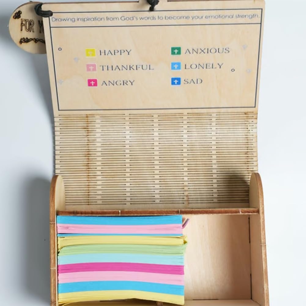 Handmade Wooden Bible Verses Box - Daily Bible Verses, Wooden Boxes with Scripture Prayer Cards, Inspirational Emotions and Feelings Christian Gift, Catholic Confirmation Religious Gifts(2pcs)