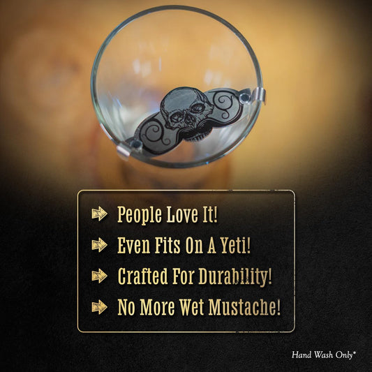 Mustache Guard Drinking Protector | Stainless Steel Skull Clip for Coffee Beer Wine Glasses Cups | Portable Facial Hair Shield | Defender Moustache Drink Protector by Death Grip