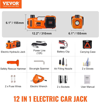 VEVOR Electric Car Jack. 5 Ton/11023 LBS Hydraulic Jack Lift with Electric Impact Wrench. Built-in Inflatable Pump. and LED Light for SUV MPV Sedan Truck Change Tires Garage Repair