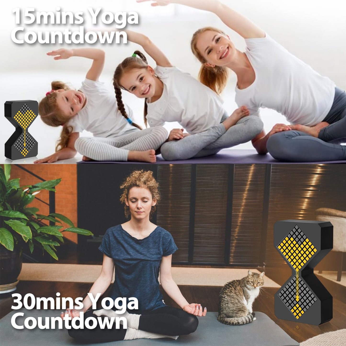 Digital Hourglass Timer for Kids, YEARBEIHAO 1-30 Minutes Sand Time Can Set Any Minute, A Sensory Toy for Relaxation, DIY Electronic Timer for Kitchen, Room Home Decor (Black)