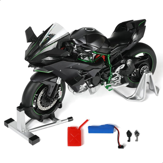 1:6 Motorcycle Model for Kawasaki Ninja H2R Metal Die-cast Motorcycle Model with Imitation Key Sound Light Spray Moto Classic Collection Gift for Adult(Black)