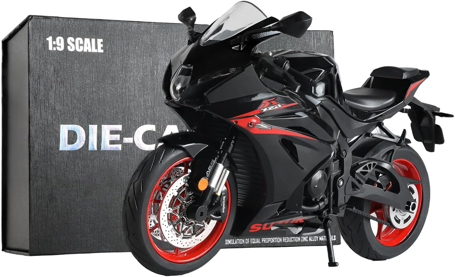 1:6 Motorcycle Model for Kawasaki Ninja H2R Metal Die-cast Motorcycle Model with Imitation Key Sound Light Spray Moto Classic Collection Gift for Adult(Black)