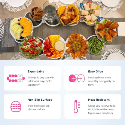 Full Set - Dark Gray - The First Patented Lazy Susan Turntable Expandable for Rectangular & Oblong Tables - Kitchen & Dining Tables - Great Gift! Parties & Gatherings.