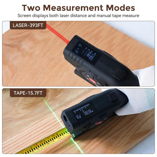 LUNYEE 393Ft Digital Tape Measure with Laser - 3-in-1 Recharge Electronic Laser Measuring Tape with Tape Measure 16Ft OLED Display M/in/Ft Unit Switch Area/Volume/Pythagorean.Class II Laser