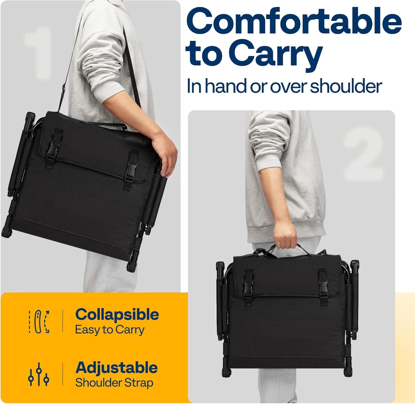 VIVOHOME Stadium Seats with Back Support and Cushion, 2 Pack Portable Bleacher Chairs with Cup Holder, Storage Bags and Shoulder Strap, Comfortable for Various Sports Events, Black and Gray