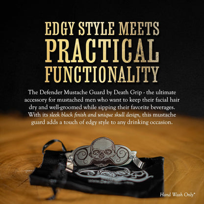 Mustache Guard Drinking Protector | Stainless Steel Skull Clip for Coffee Beer Wine Glasses Cups | Portable Facial Hair Shield | Defender Moustache Drink Protector by Death Grip