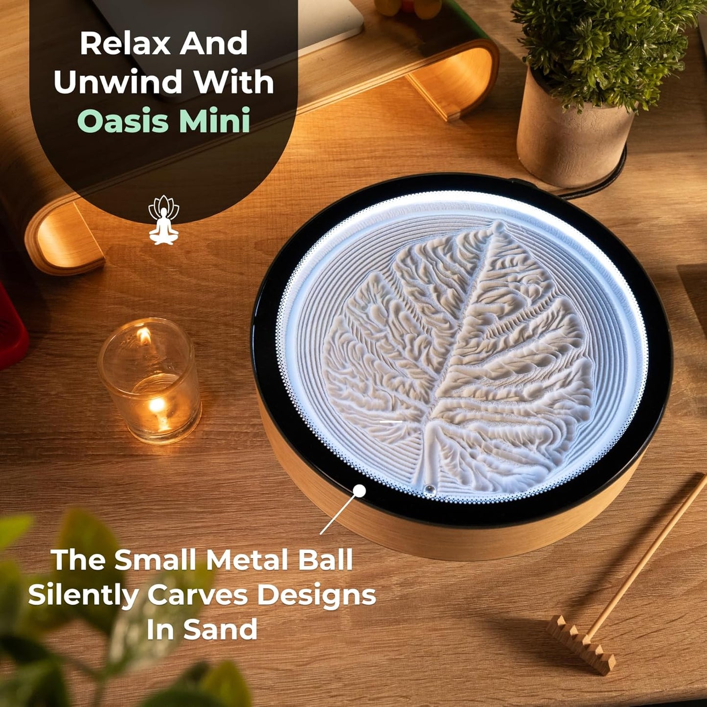 Kinetic Sand Art. Real Bamboo. Zen Stress Relief. iOS and Android Compatible. with Smart LED Lighting