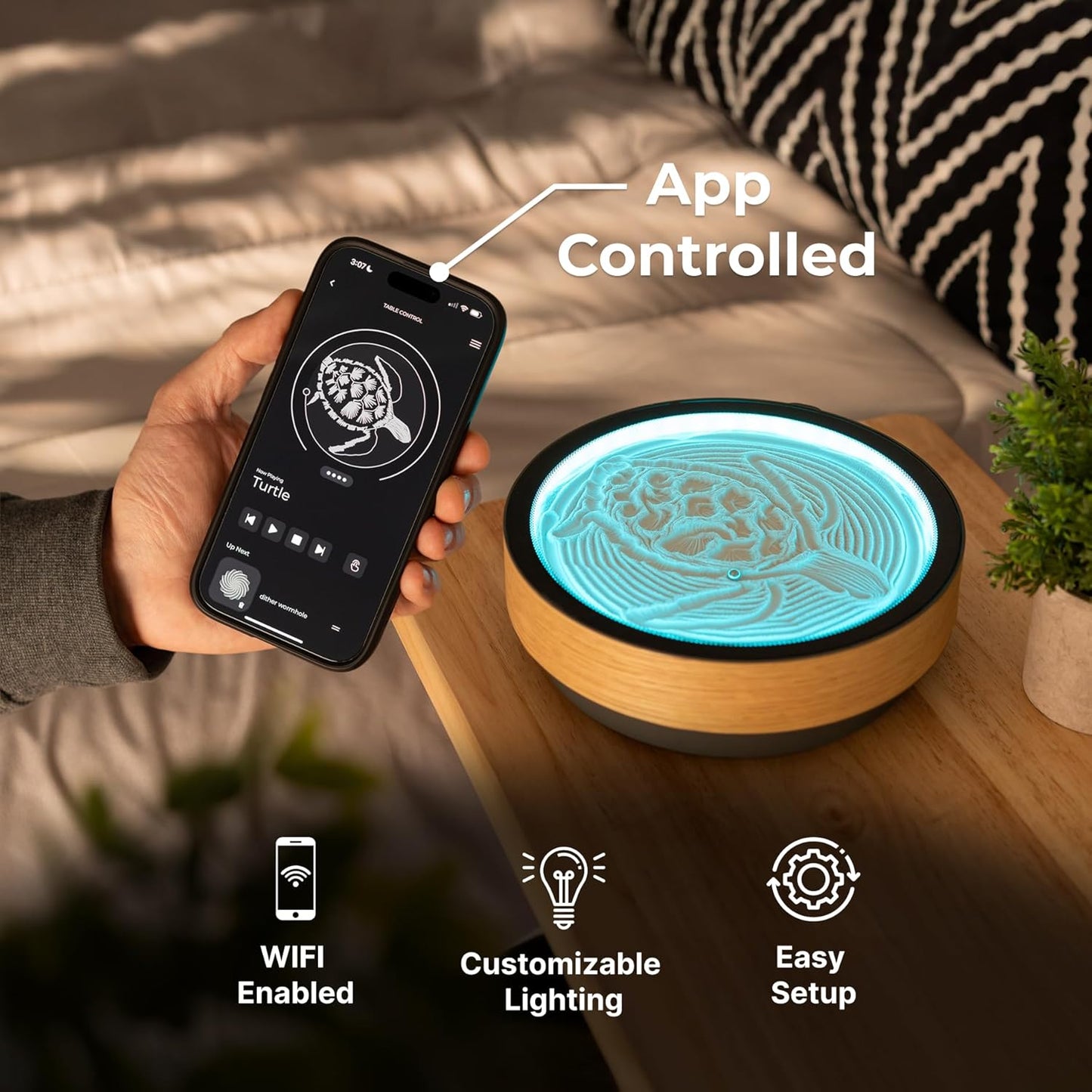 Kinetic Sand Art. Real Bamboo. Zen Stress Relief. iOS and Android Compatible. with Smart LED Lighting