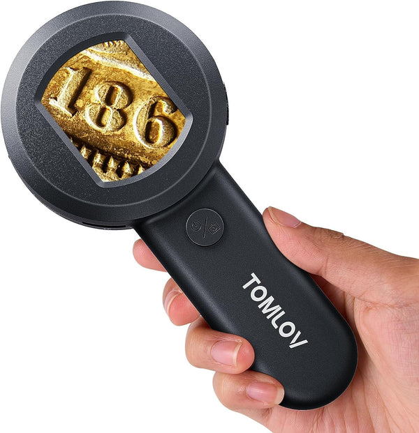 TOMLOV P10 Microscope for Adults Kids, Handheld Coin Magnifier with Light for Error Coins, Portable Trichome Magnifying Glass 100X, Collector Pocket Jewelers Loupe, Digital Microscope with 2" Screen