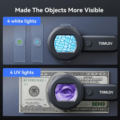 TOMLOV P10 Microscope for Adults Kids, Handheld Coin Magnifier with Light for Error Coins, Portable Trichome Magnifying Glass 100X, Collector Pocket Jewelers Loupe, Digital Microscope with 2" Screen