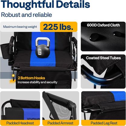 VIVOHOME Stadium Seats with Back Support and Cushion, 2 Pack Portable Bleacher Chairs with Cup Holder, Storage Bags and Shoulder Strap, Comfortable for Various Sports Events, Black and Gray