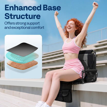 VIVOHOME Stadium Seats with Back Support and Cushion, 2 Pack Portable Bleacher Chairs with Cup Holder, Storage Bags and Shoulder Strap, Comfortable for Various Sports Events, Black and Gray