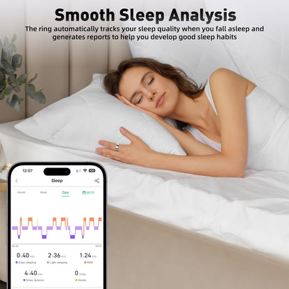 Smart Ring with Sleep Monitoring, Step Counting, Heart Rate, Blood Oxygen, Blood Pressure for iPhone and Android, No Subscription Fee, IP68 Waterproof Health Tracker (Silver, 9)