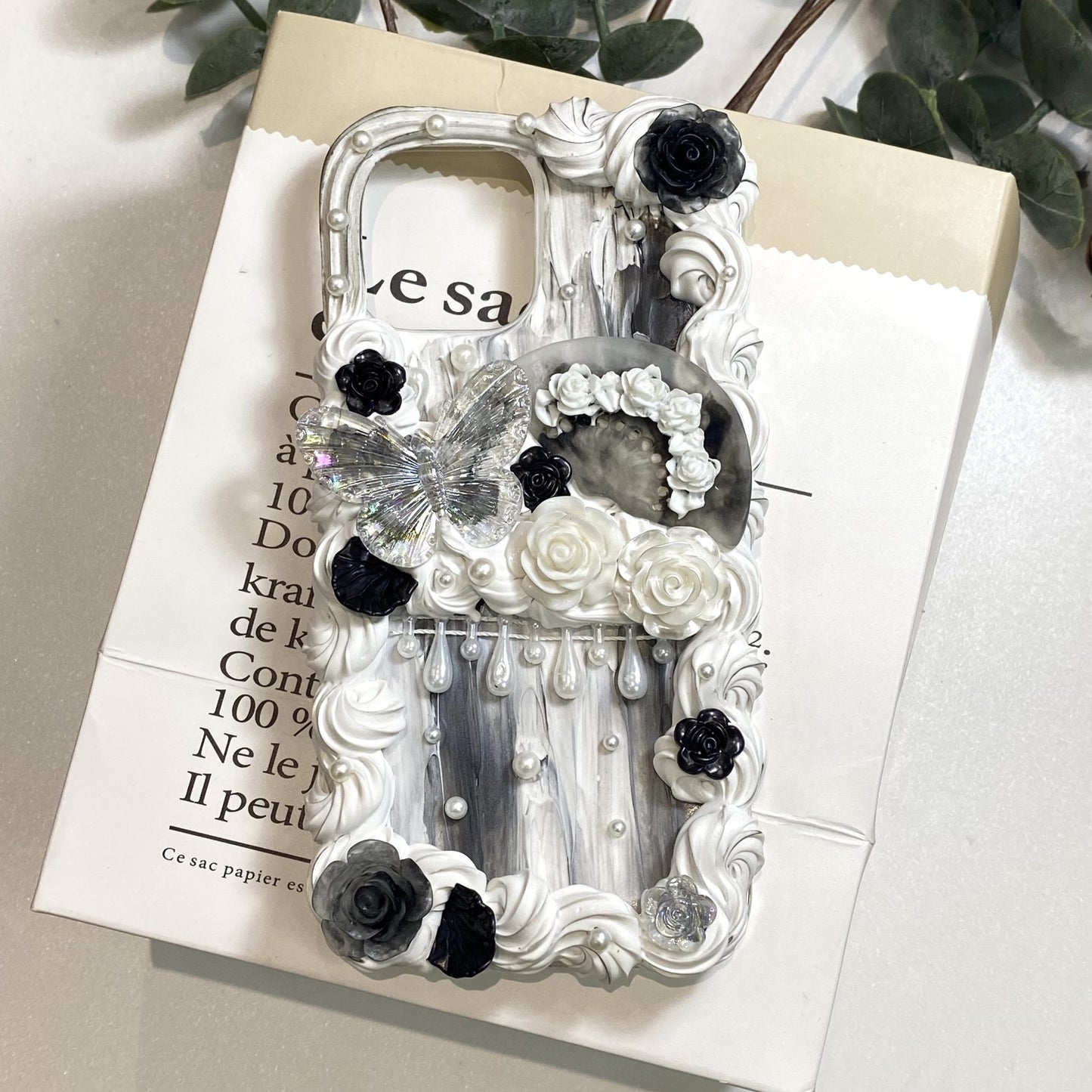 Baroque Vintage Style Decoden Cream Glue Phone Case For Any Phone Models