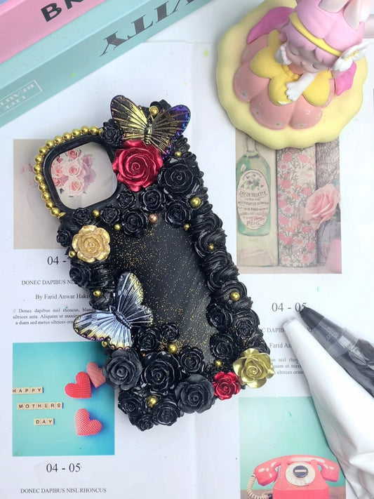 Black Roses Garden Butterfly Baroque Decoden Phone Cases For Any Phone Model