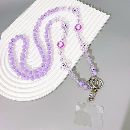 New acrylic bead in bead oblique span chain mobile phone case anti-lost rope oil dripping flower bag pendant bead string jewelry