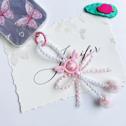 Angel wings beads string mobile phone chain creative bow hairball bag car keychain pendant mobile phone case universal