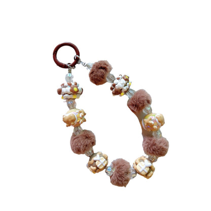 New autumn and winter hairball ring hand-painted beads, mobile phone chain beads, car keychain pendant, bag accessories, live broadcast of the same style