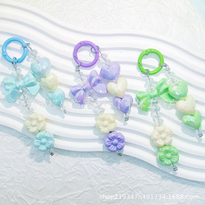 New electroplating cutting surface love bead string mobile phone chain pendant short car keychain pendant Xiaohongshu same style