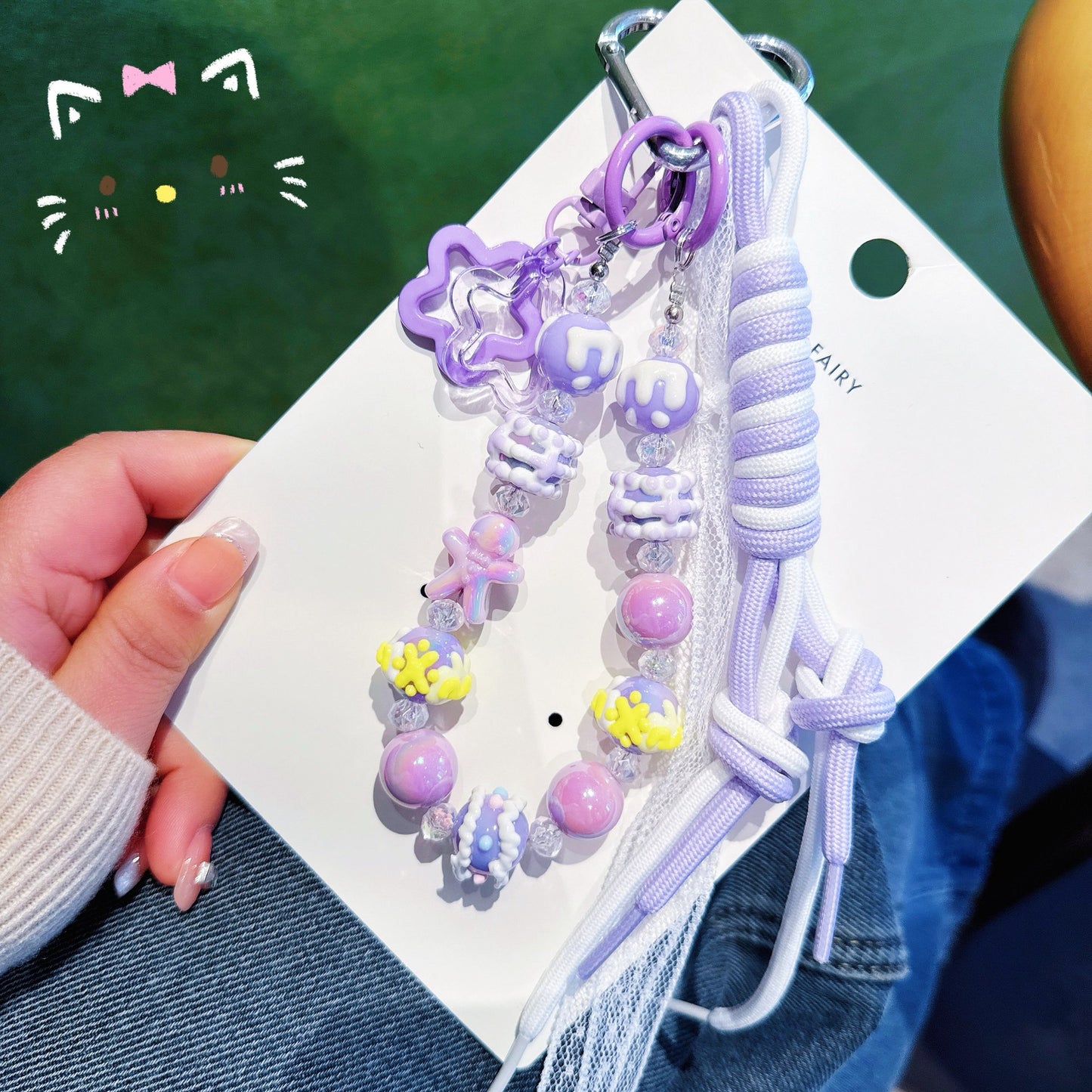 ins Wind Cross-border Cartoon Series Color Rope Bag Pendant Hand-painted Bead String Mobile Phone Chain Pendant Keychain Wholesale