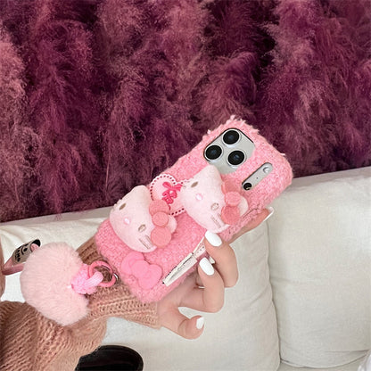 Autumn and winter plush three-dimensional cartoon all-inclusive anti-drop mobile phone case protective case