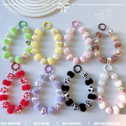 New autumn and winter hairball ring hand-painted beads, mobile phone chain beads, car keychain pendant, bag accessories, live broadcast of the same style